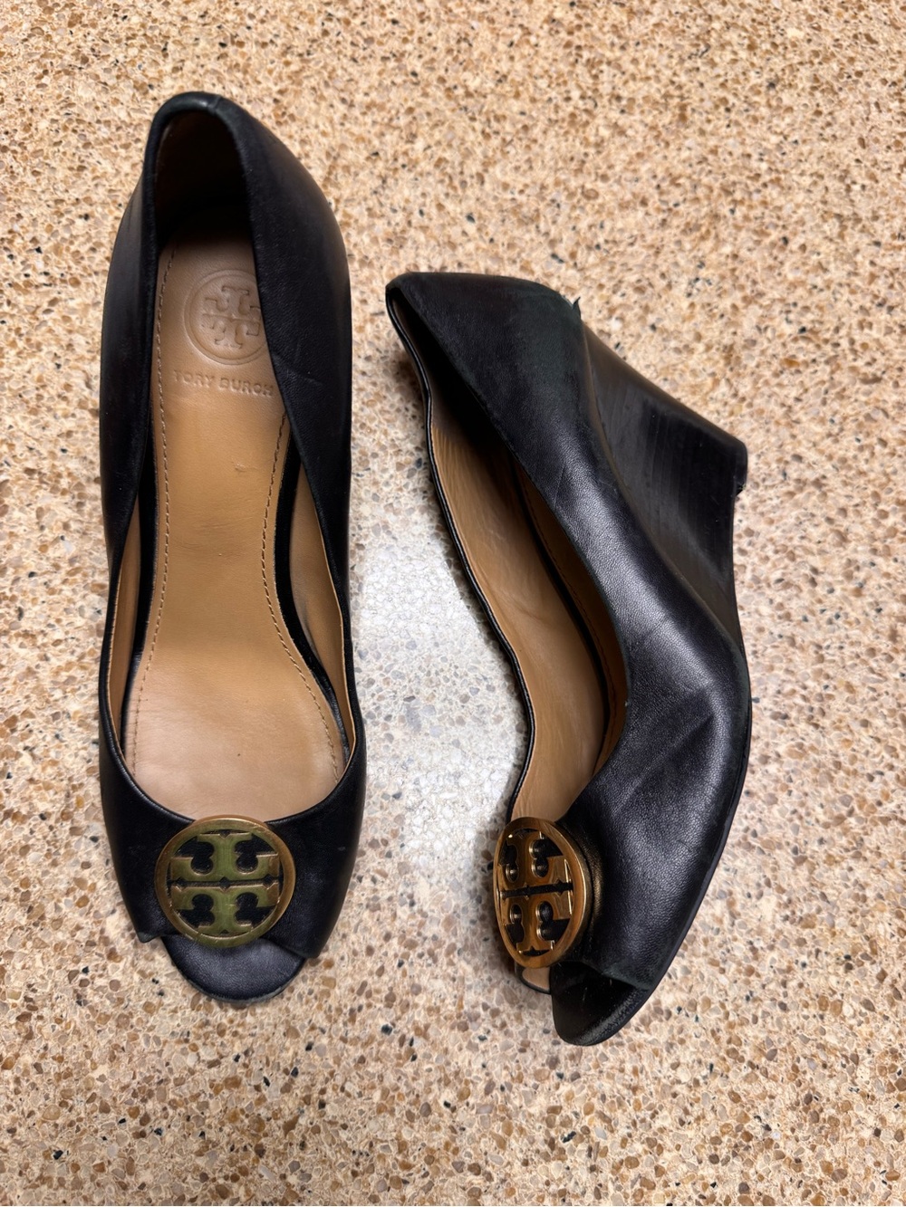 Tory Burch Black Leather Wedge
